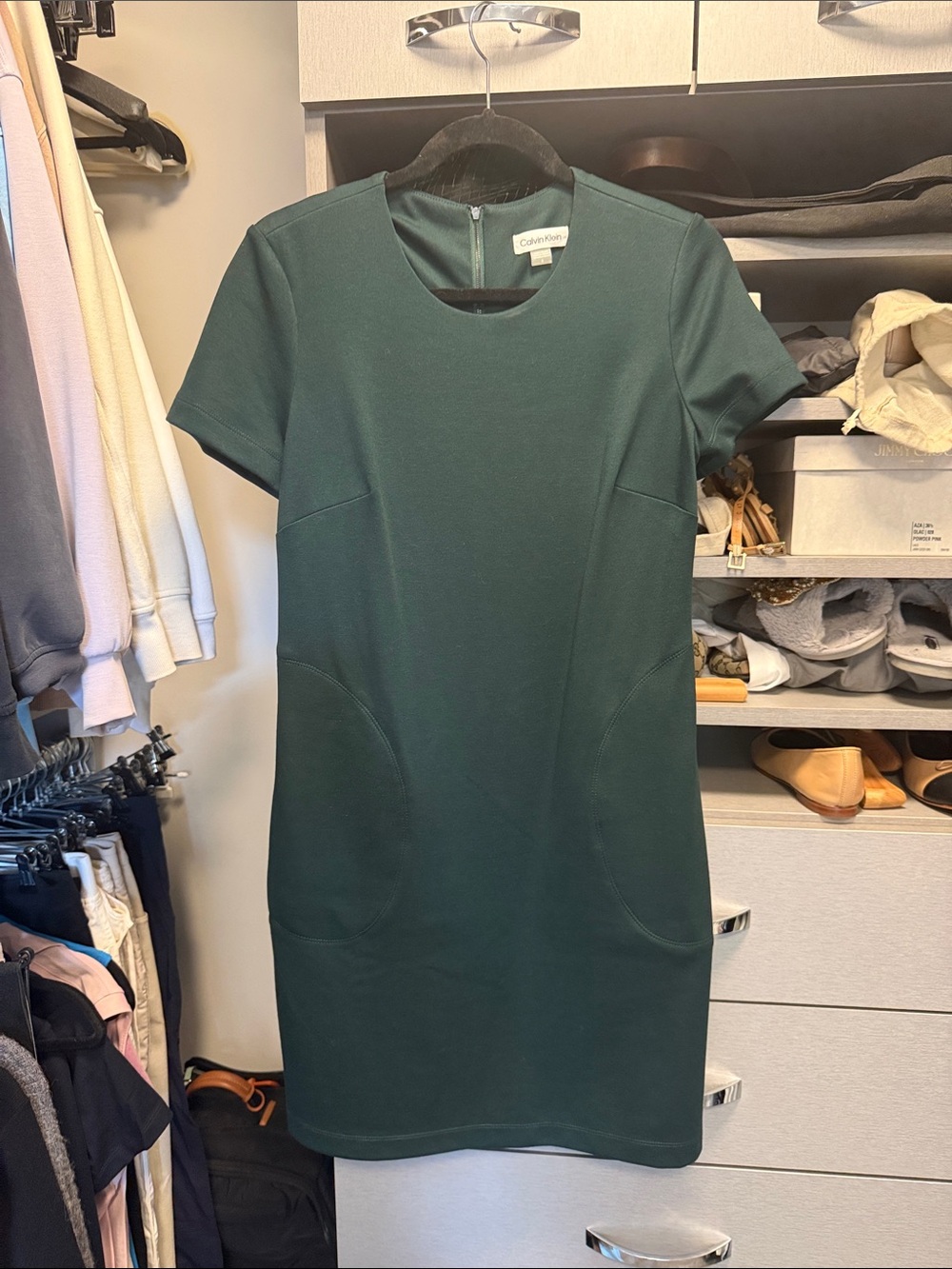 Calvin Klein Dark Green Short Sleeve Mini Sheath Dress S